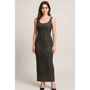 Y2K Whimsigoth Express Tricot Sheer Mesh Floral Black Maxi Slip Dress Size 10